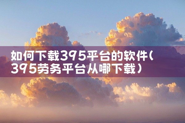 如何下载395平台的软件