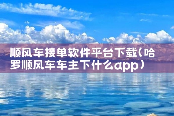 顺风车接单软件平台下载